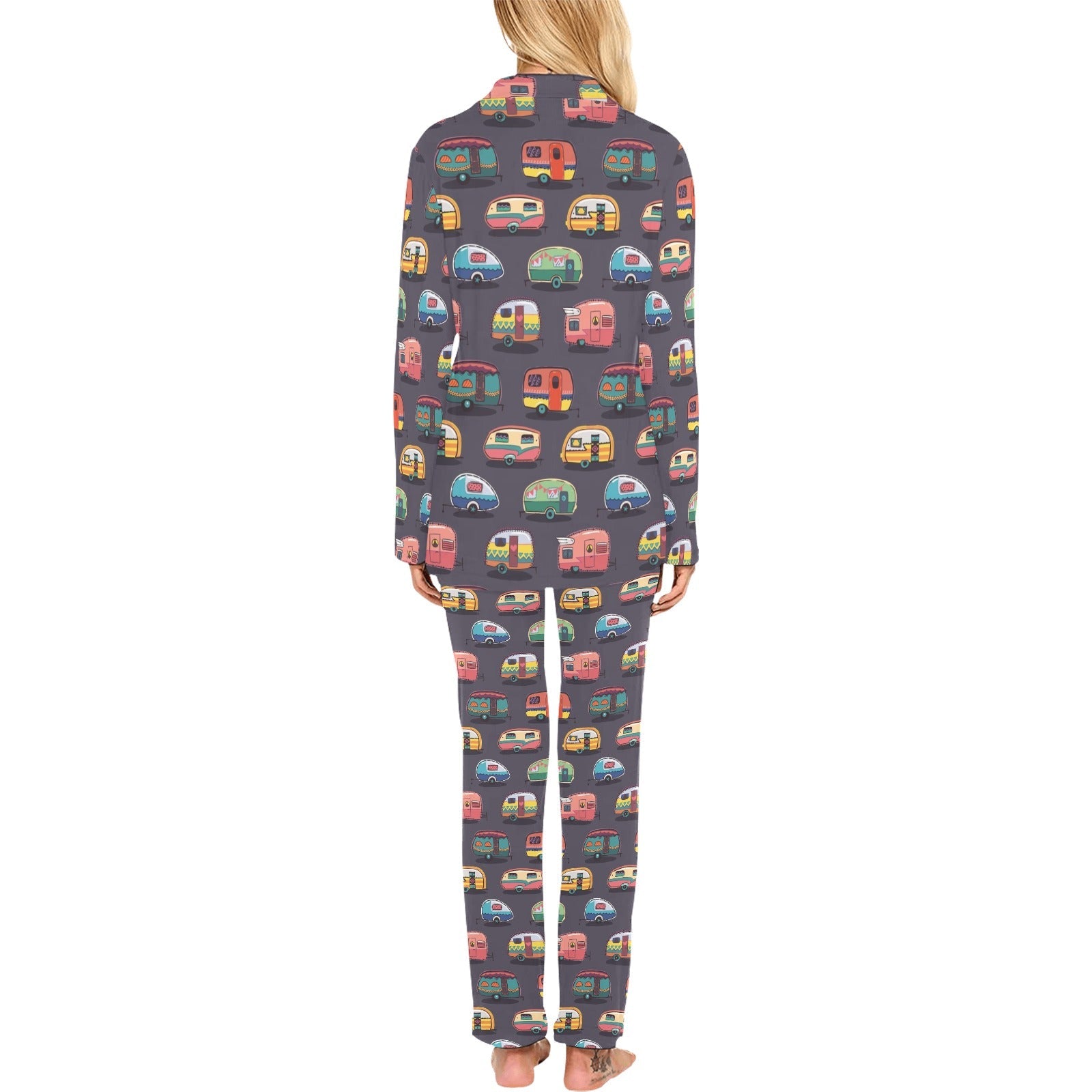 Camper Van Pattern Print Design 02 Women's Long Pajama Set