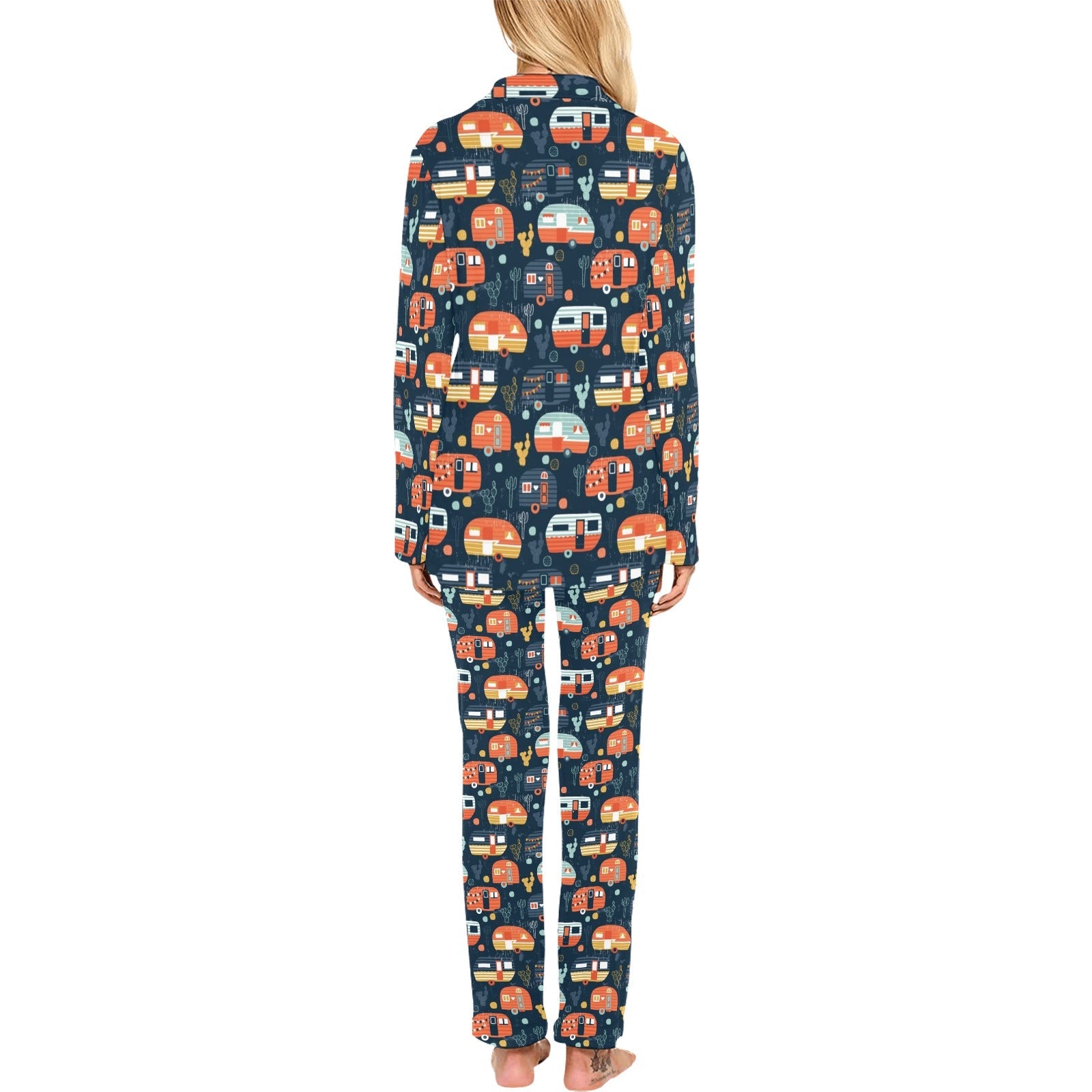 Camper Van Pattern Print Design 05 Women's Long Pajama Set