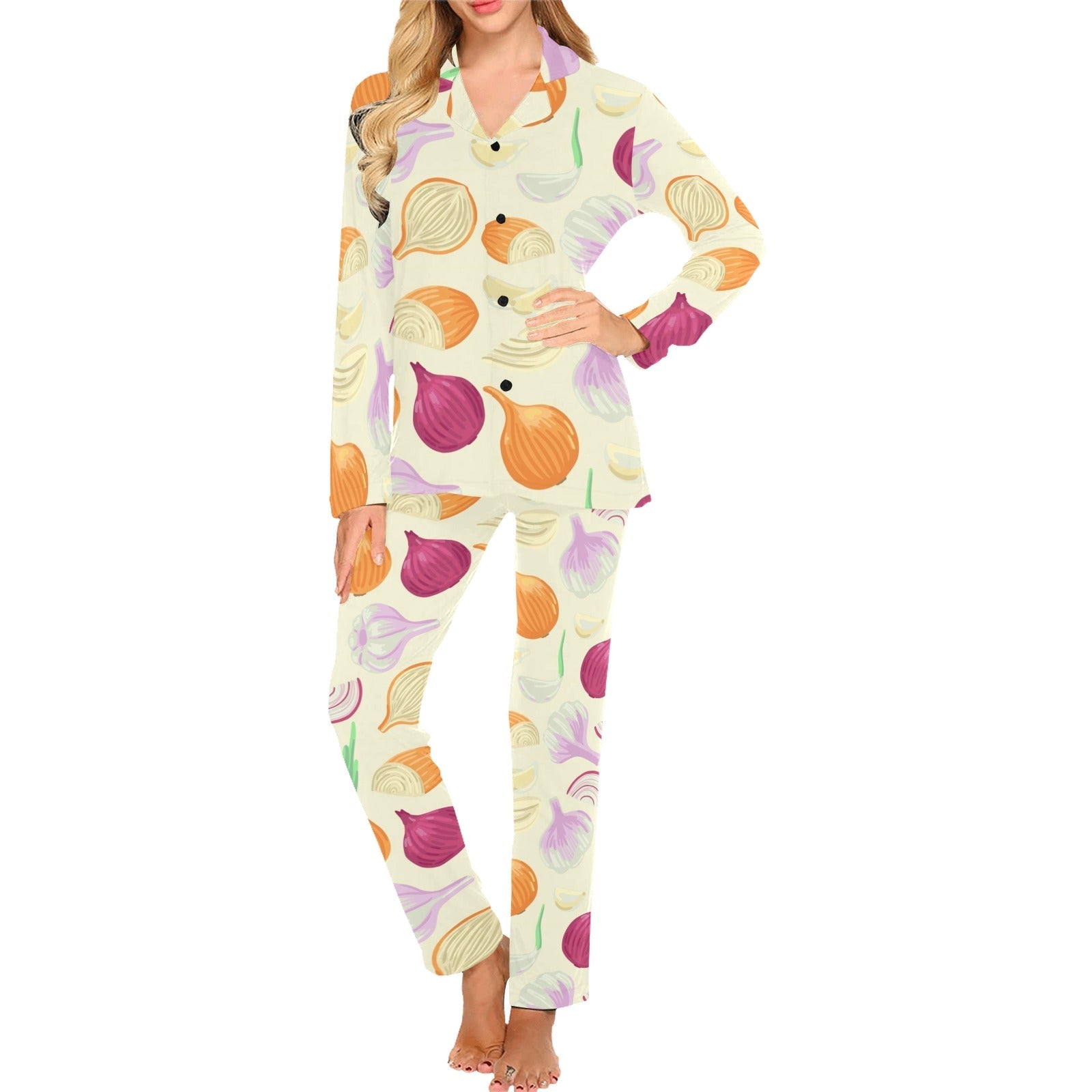 Onion garlic white red pattern Women's Long Pajama Set