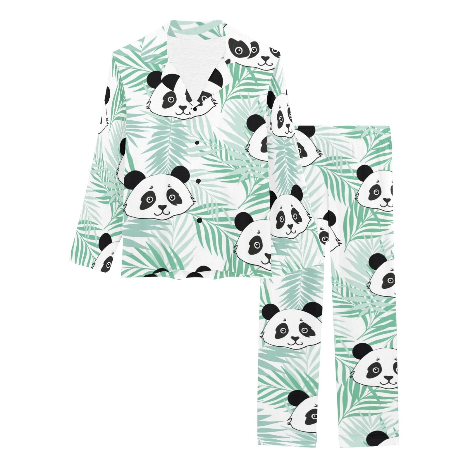 Panda pattern tropical leaves background Women's Long Pajama Set