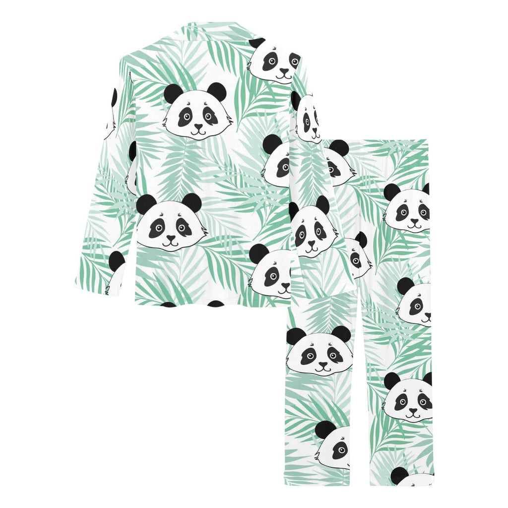 Panda pattern tropical leaves background Women's Long Pajama Set