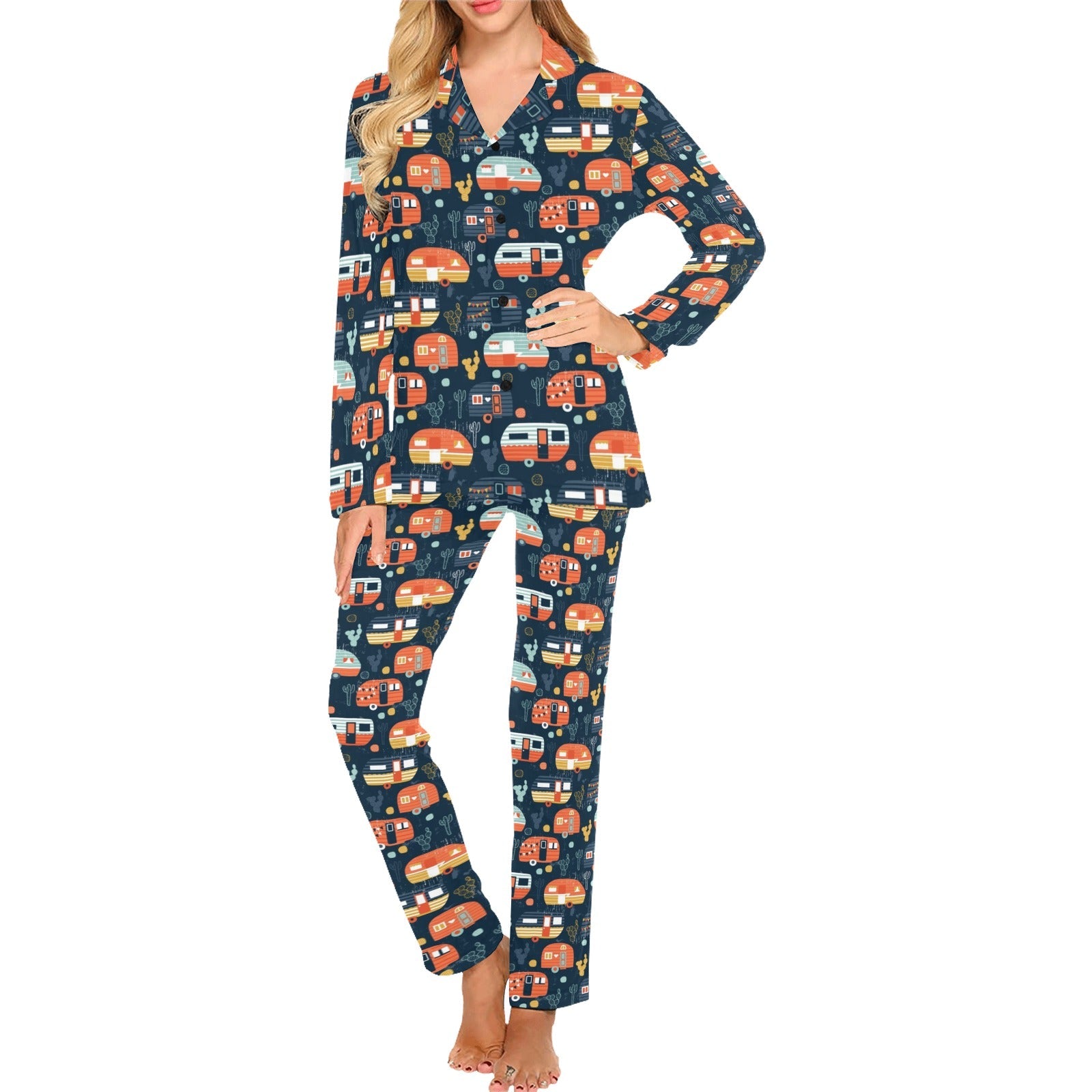 Camper Van Pattern Print Design 05 Women's Long Pajama Set
