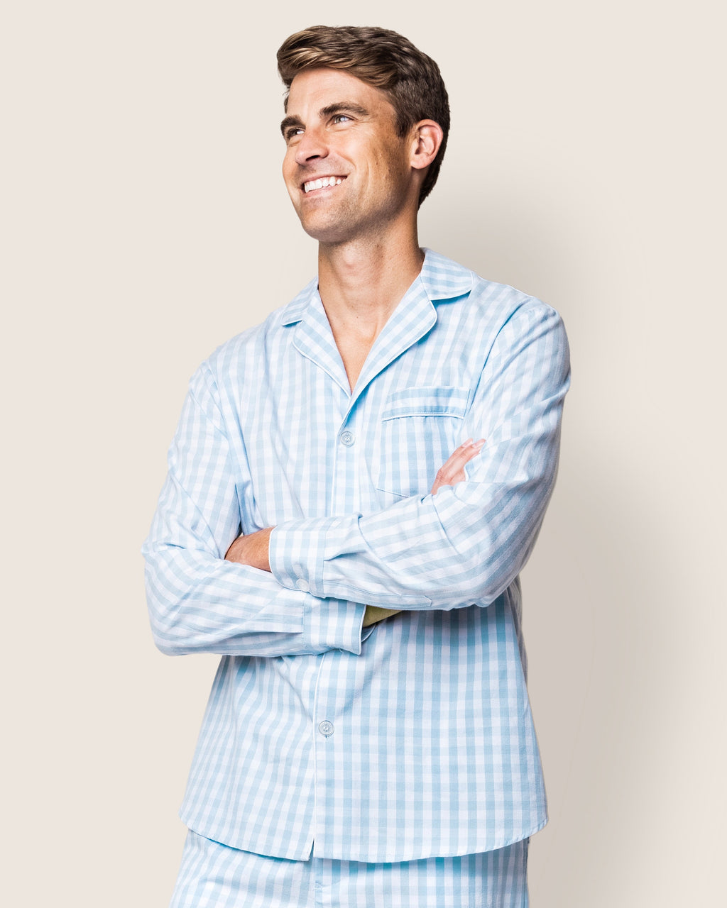 Men's Twill Pajama Set in Light Blue Gingham