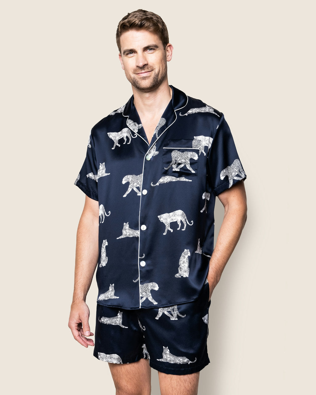 Men's Silk Pajama Short Set in Panthère de Nuit