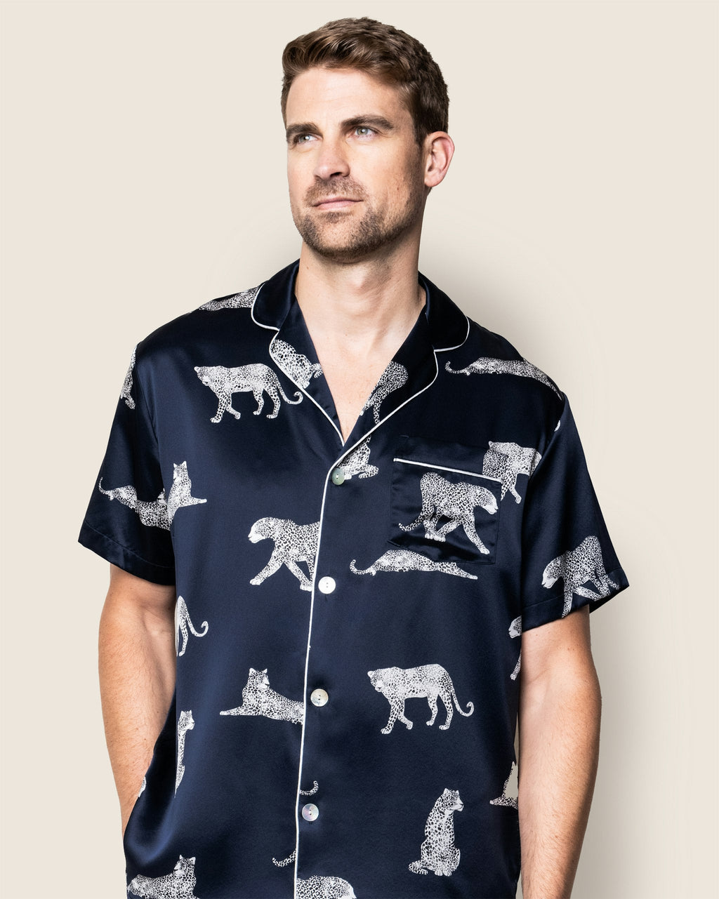 Men's Silk Pajama Short Set in Panthère de Nuit