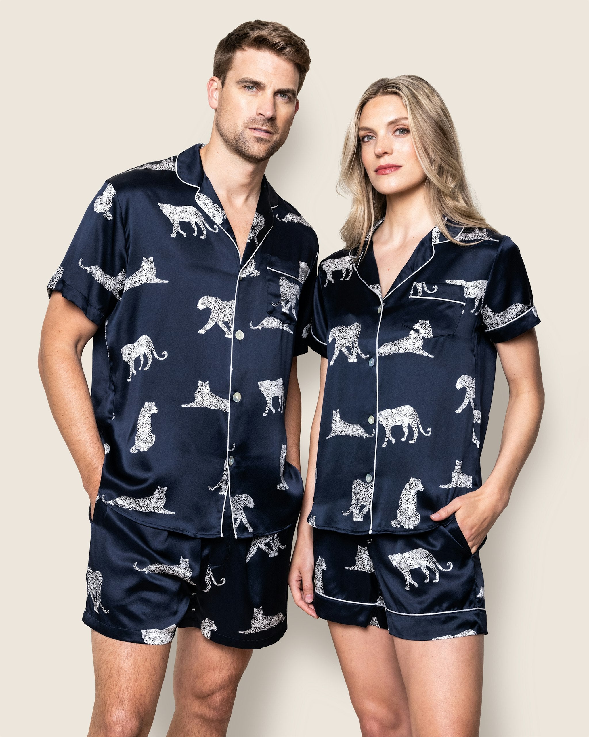 Men's Silk Pajama Short Set in Panthère de Nuit