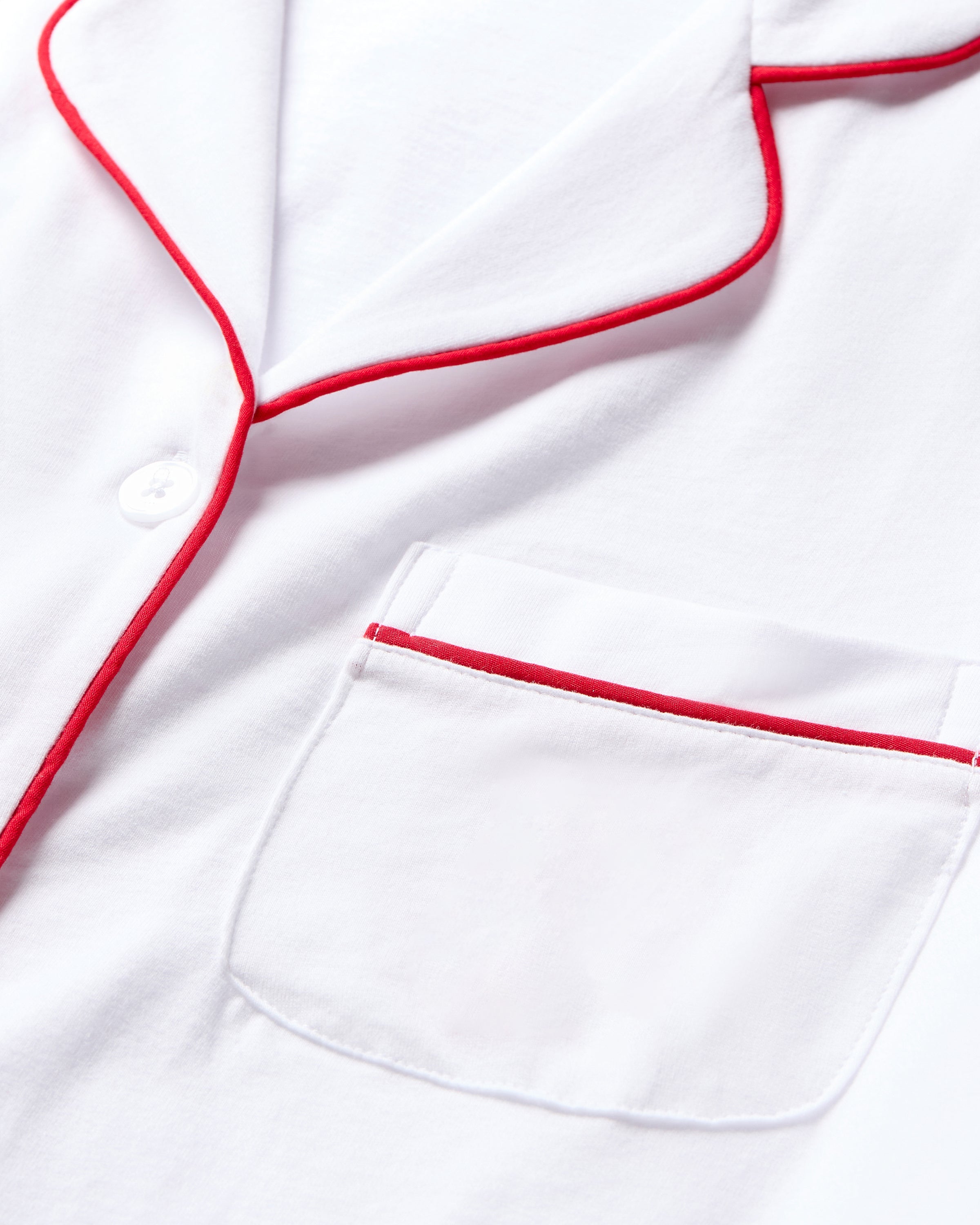 Men's White Pima Pajama Set with Red Piping