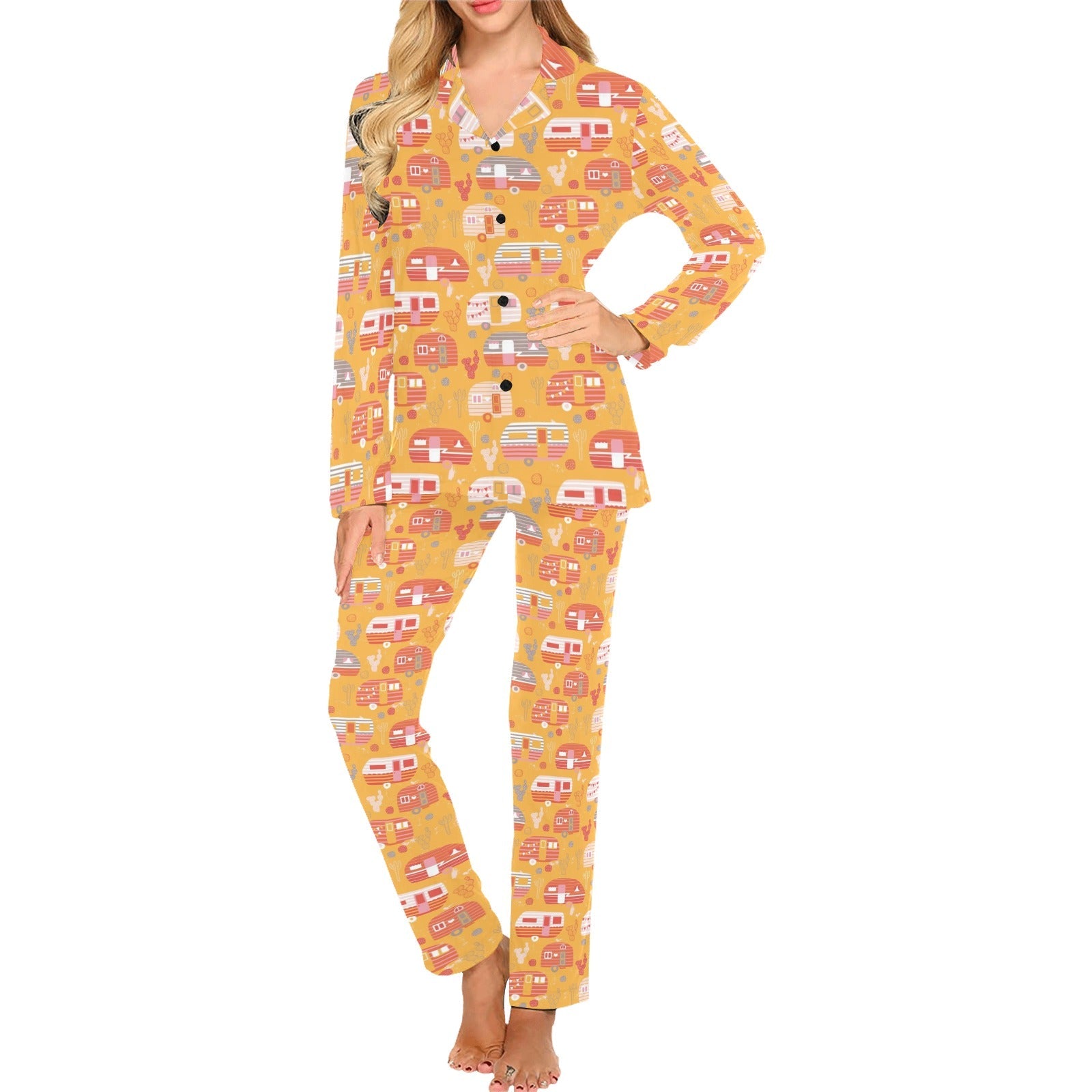 Camper Van Pattern Print Design 04 Women's Long Pajama Set