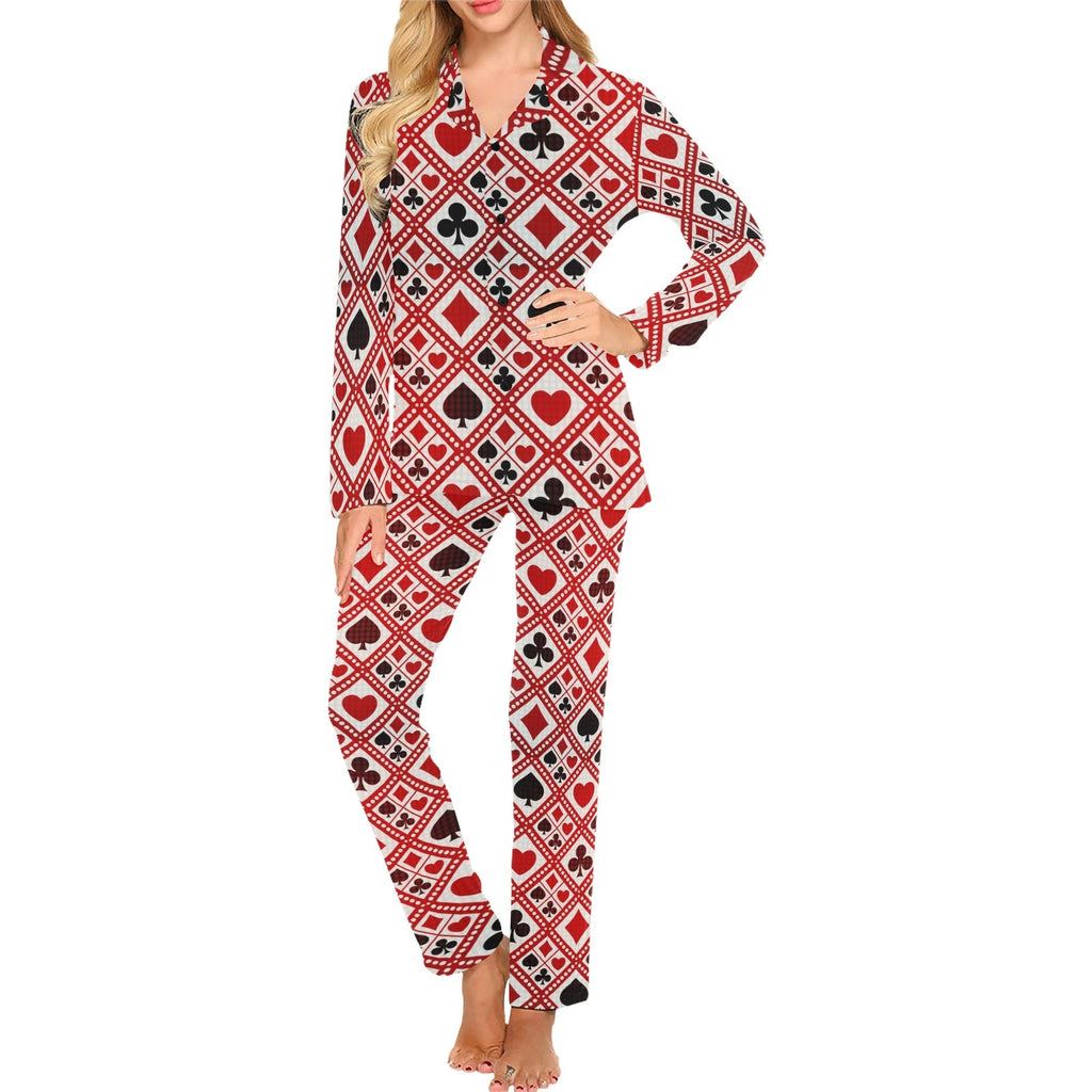 Casino Cards Suits Pattern Print Design 03 Women's Long Pajama Set