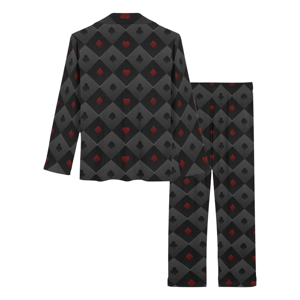 Casino Cards Suits Pattern Print Design 05 Women's Long Pajama Set