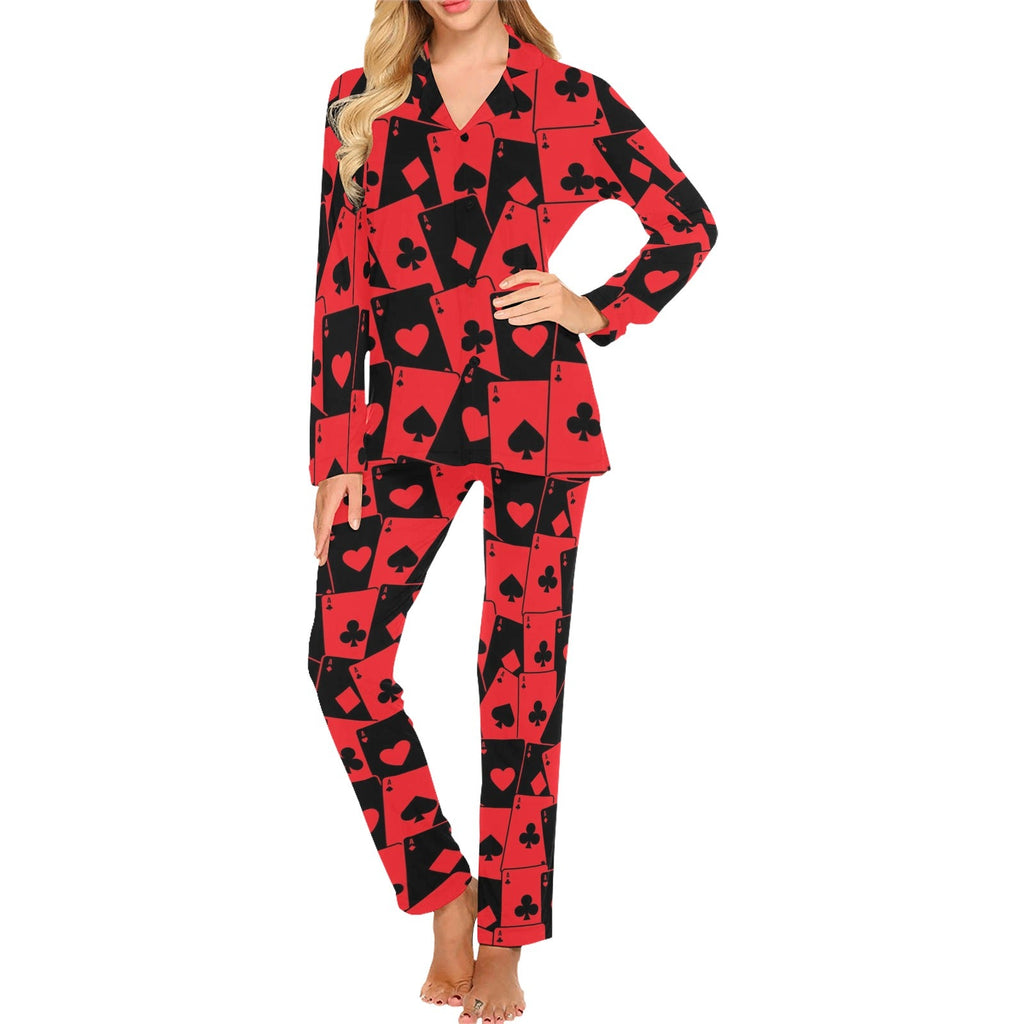 Casino Cards Suits Pattern Print Design 02 Women's Long Pajama Set