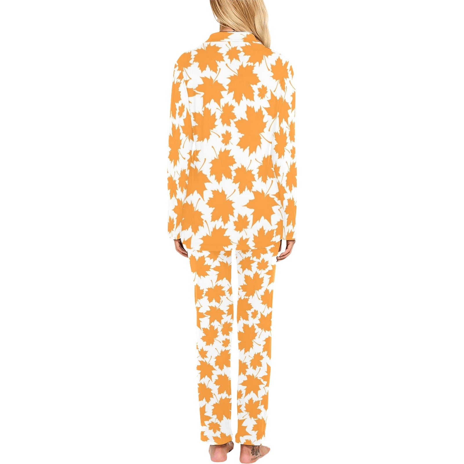 Orange Maple Leaf pattern Women's Long Pajama Set