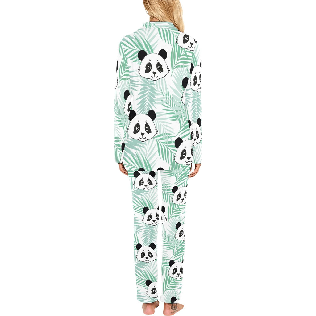 Panda pattern tropical leaves background Women's Long Pajama Set