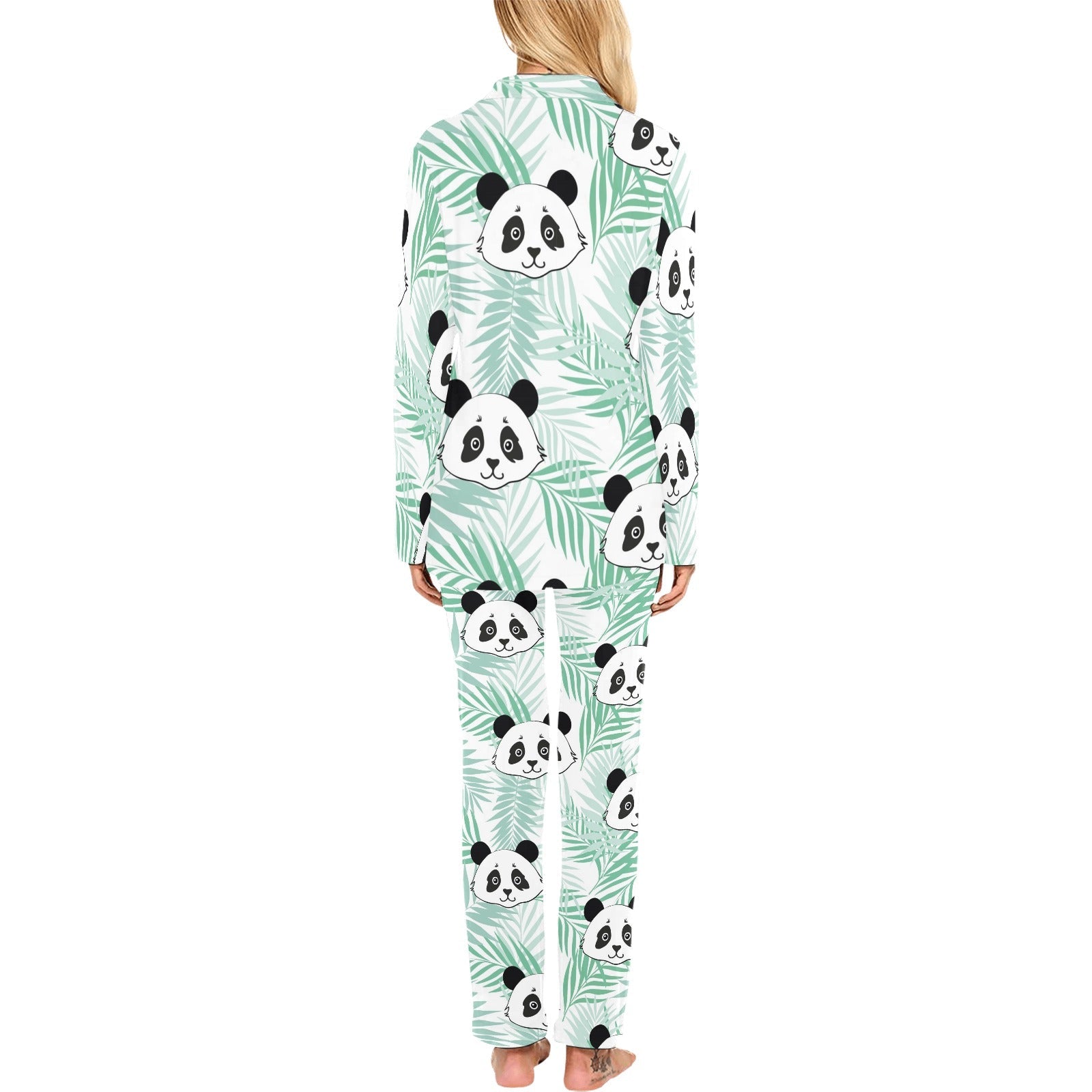 Panda pattern tropical leaves background Women's Long Pajama Set