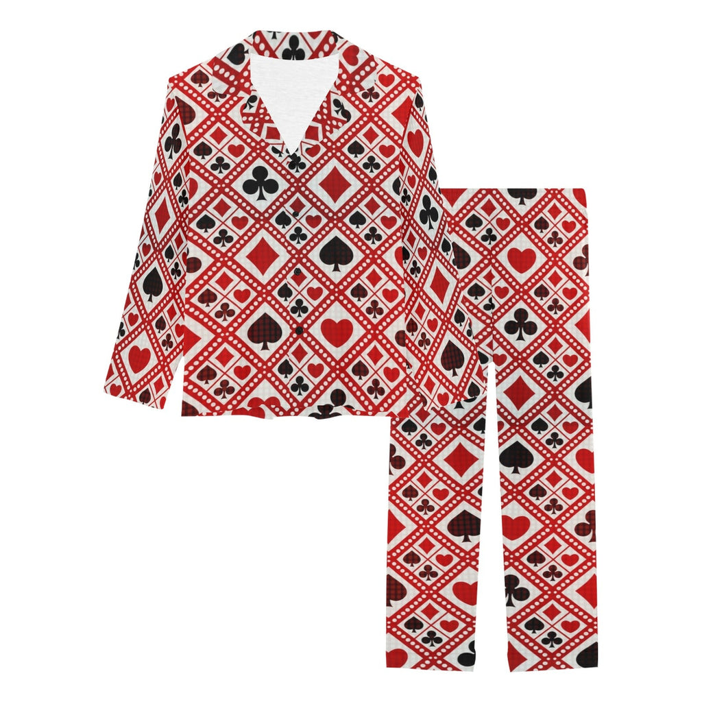 Casino Cards Suits Pattern Print Design 03 Women's Long Pajama Set